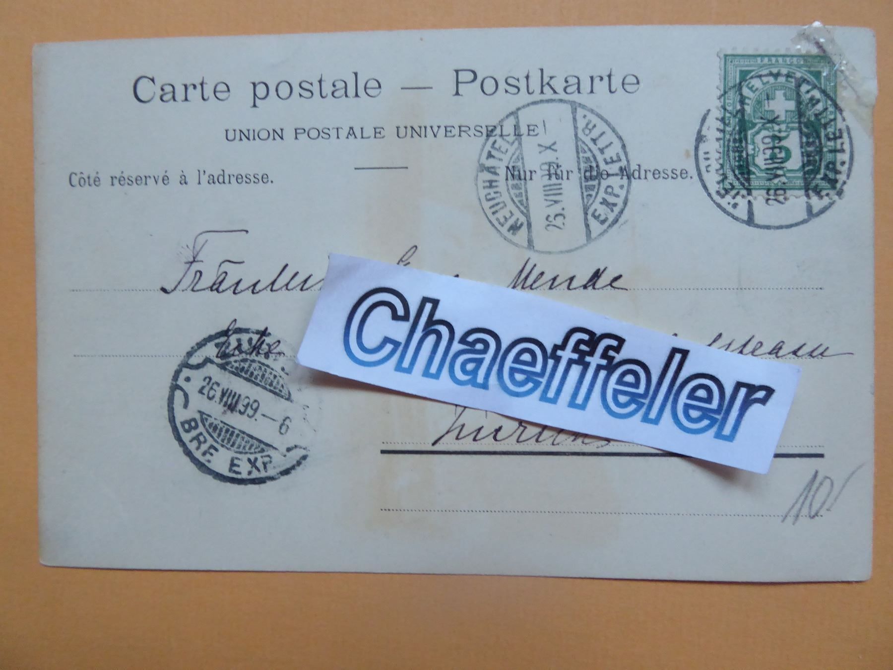 Cartoline postali: 1899 Souvenir de Neuchatel – Difettoso da Zürich venduto da Chaeffeler 1