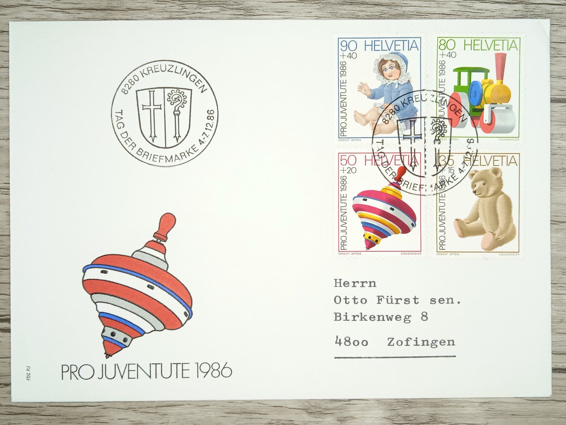 Tutti i francobolli: TR07 Enveloppe + Timbre Suisse 1986 – Usato da Cousset venduto da Patrick_Collections