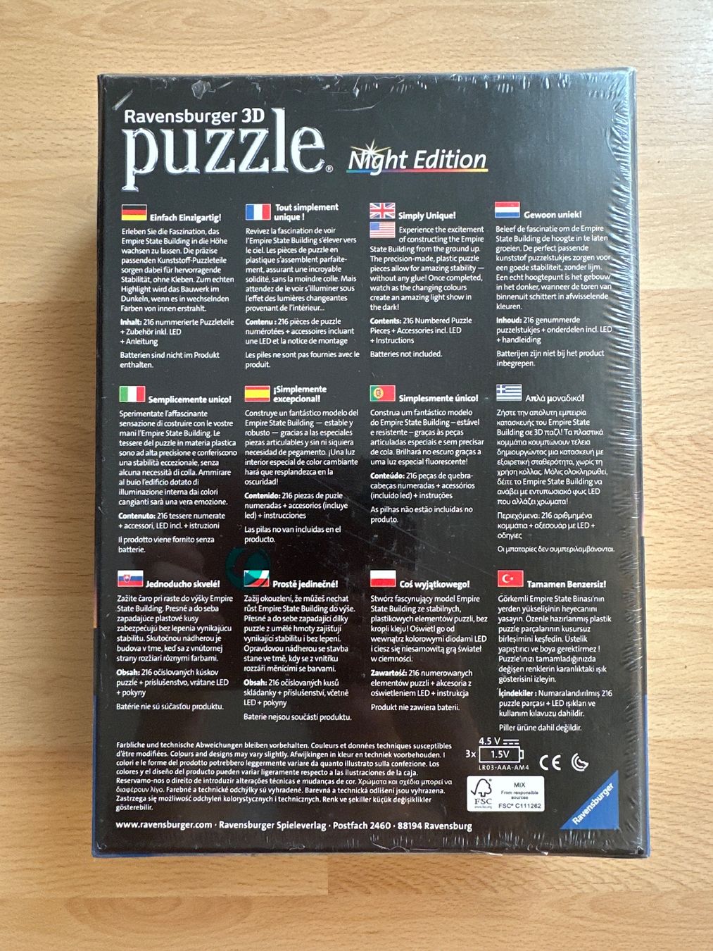 Ravensburger Puzzle: RAVENSBURGER 3D NEU Empire State Building Night Edition – Nuovo e nell'imballaggio originale da Schwarzenburg venduto da mezulienka 1