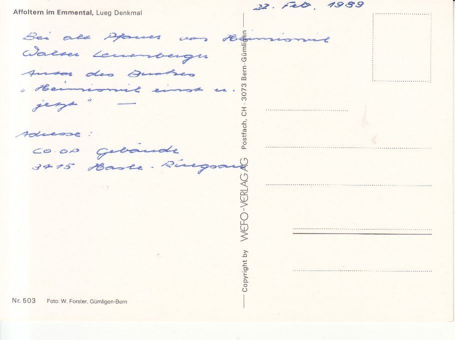 Ansichtskarten: Affoltern 1989 – Gebraucht aus Bürglen TG von StampGraf 1