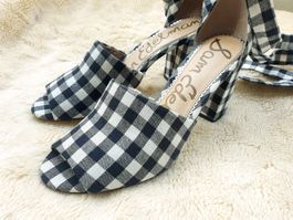 PUMPS SCHUHE SAM EDELMAN 39 LEDER CANVAS VICHY SANDALE TOP
