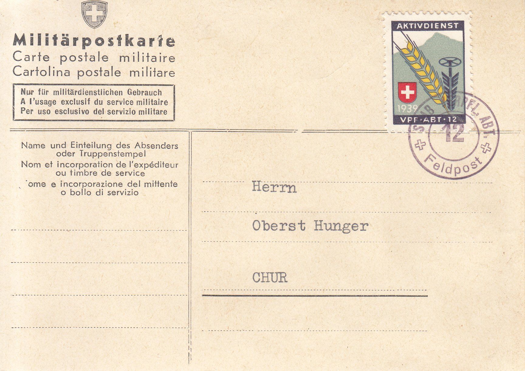 Tutti i francobolli: Verpflegung Wi 74 auf Postkarte – Usato da Bürglen TG venduto da StampGraf