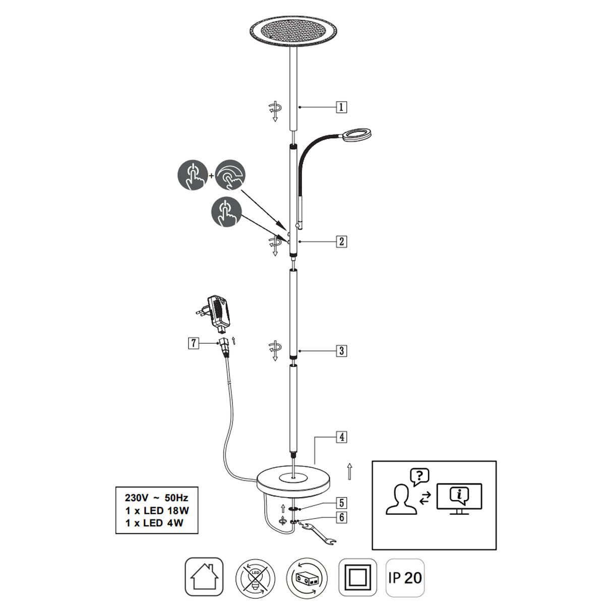 Lampade: LED Stehleuchte, Dimmbar, 182 cm Höhe – Nuovo (secondo la descrizione) da Kreuzlingen venduto da Smart-Light 3