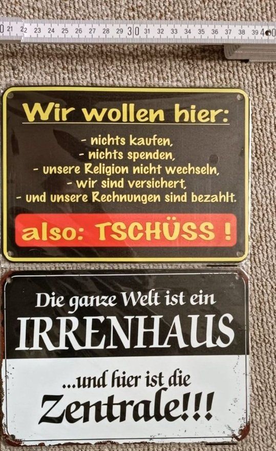 Insegne: Blechschild Irrenhaus oder Hausierer – Nuovo e nell'imballaggio originale da Vogelsang AG venduto da miinlade