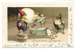 Joyeuses Pâques - fröhliche Ostern - Küken im Zirkus - Litho