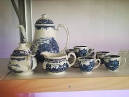Teeservice Royal Tudor Ware blau weiss gebraucht