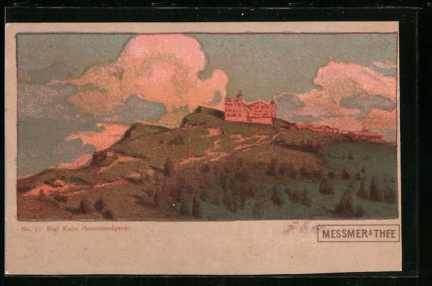 Cartoline postali: Rigi Kulm, Bergpanorama mit Sonnenaufgan – Usato da Berlin venduto da bartko-reher