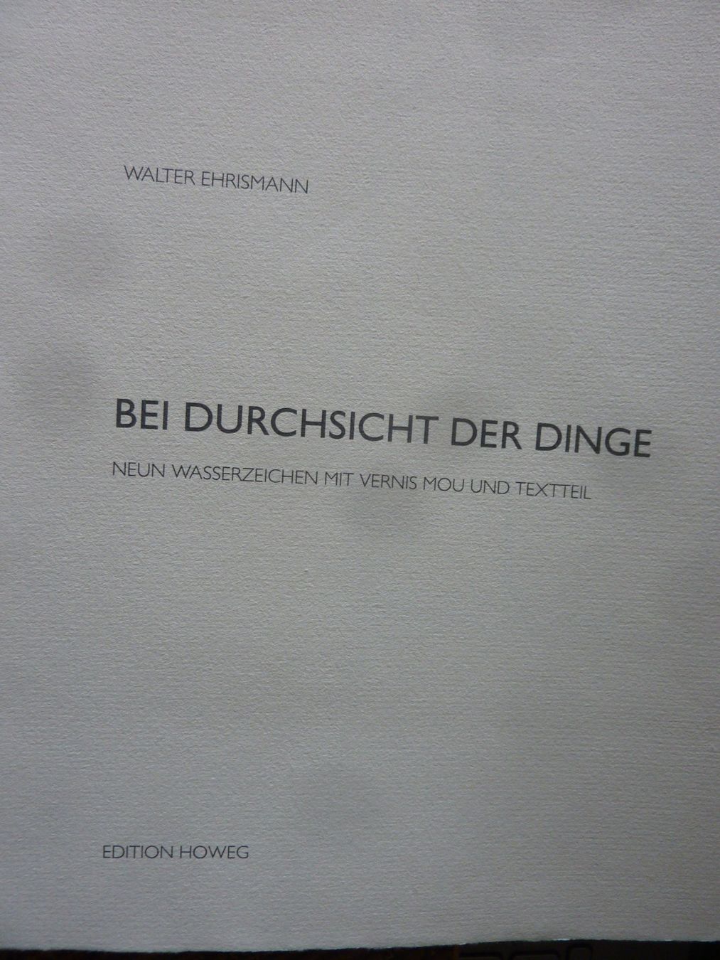 Bücher: WALTER EHRISMANN. BEI DER DURCHSICHT DER DINGE.9 WASSERZEICH – Gebraucht aus Zürich von Rrehsuah