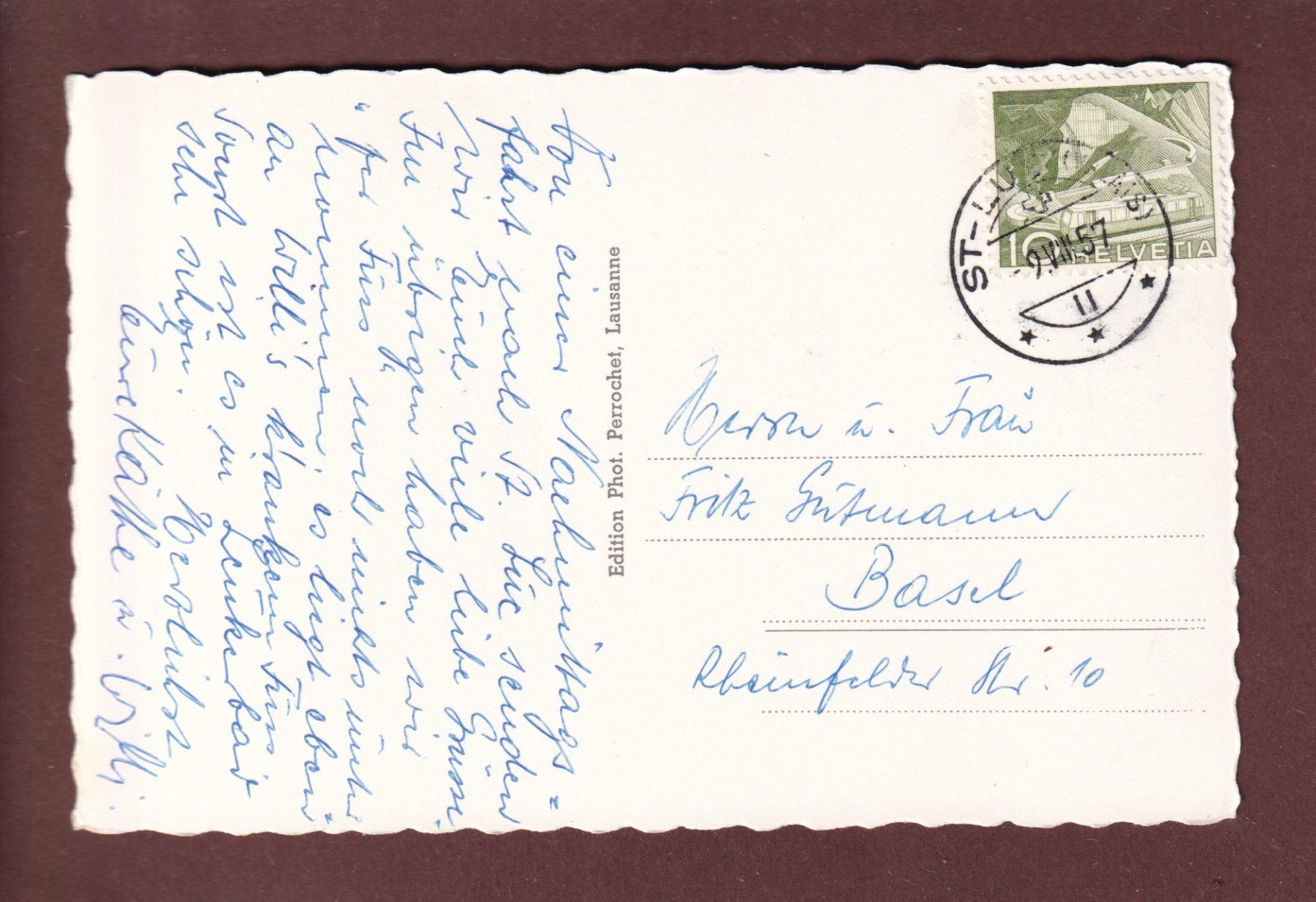 Cartoline postali: ST. LUC - Besso - Gabelhorn - 1957 – Usato da Pully venduto da nicecards 1