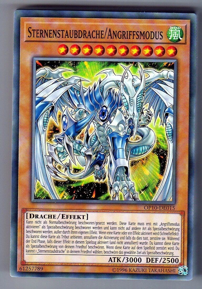 Yugioh Carte collezionabili: Yu-GI-OH Sternenstaubdrache/angriffsmodus Common OP10-DE015 – Nuovo e nell'imballaggio originale da Chur venduto da -NewERA-