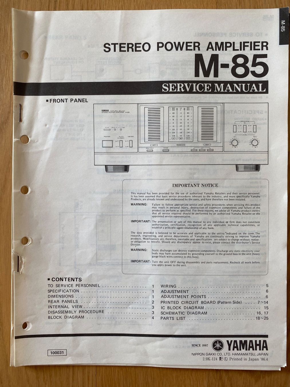 Yamaha Amplificateurs: Service Manual YAMAHA Amplifier M-85 – D'occasion à Erlenbach ZH par Leaford