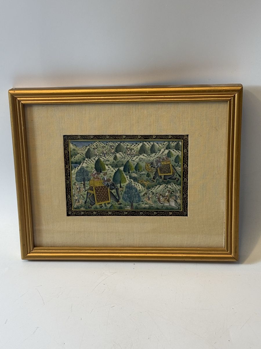 Gemälde: Indisches Kleingemälde Elefanten Jagd – Gebraucht aus Grenchen von swiss.antiques