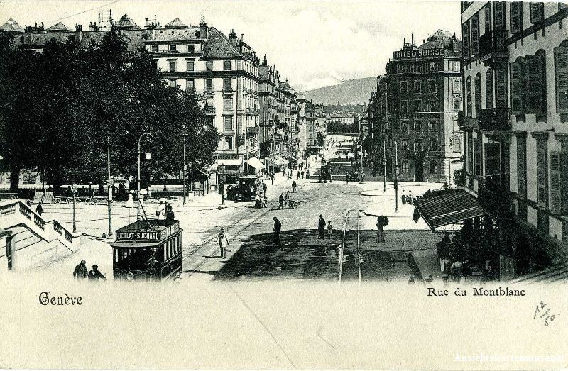 Cartoline postali: Genève - rue du Montblanc Tram + c1900 – Usato da Emmenbrücke venduto da teestube