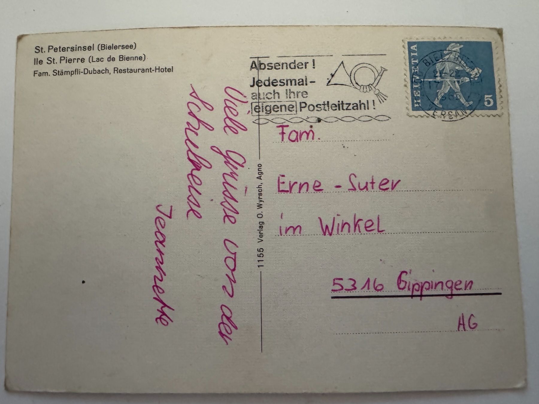 Cartoline postali: BIELERSEE ST. PETERSINSEL  - Ansichtskarte – Usato da Tegerfelden venduto da siebenmacky 1