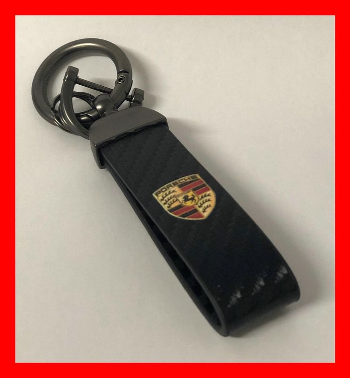 Porsche Original-Schlüsselanhänger, schwarzes Leder mit Metall