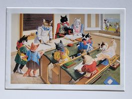 DIE FRÖHLICHE KATZENSCHULE  BILD MONTIERT AUF PASSEPARTOUT