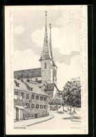 Luzern, Die Hofkirche, Zeichnung von Sch