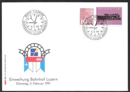 Eisenbahn Sonderbrief S. 1413 Luzern neuer Bahnhof 5.2.1991