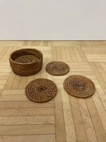 Vintage Geflecht Glasuntersetzer mit Ständer Untersetzer Set