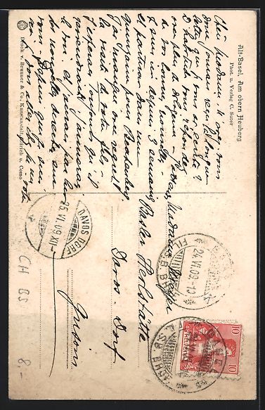 Cartoline postali: AK Alt-Basel, Am oberen Heuberg, 1909 – Usato da Berlin venduto da bartko-reher 1