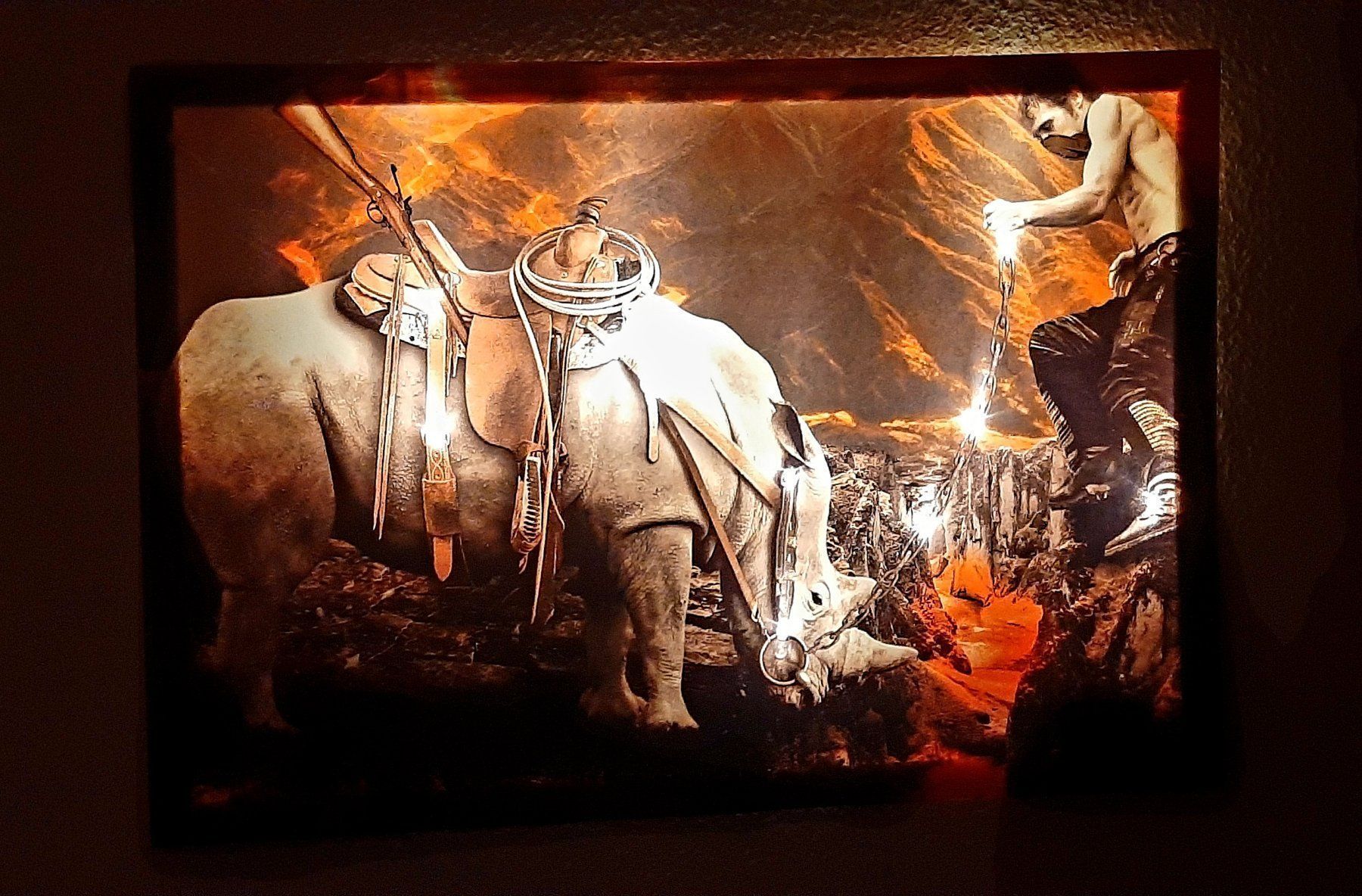 Poster & Bilder: LED Kunst BILD Nashorn und Mann 3D – Neu und originalverpackt aus Kilchberg ZH von ruedi34 3