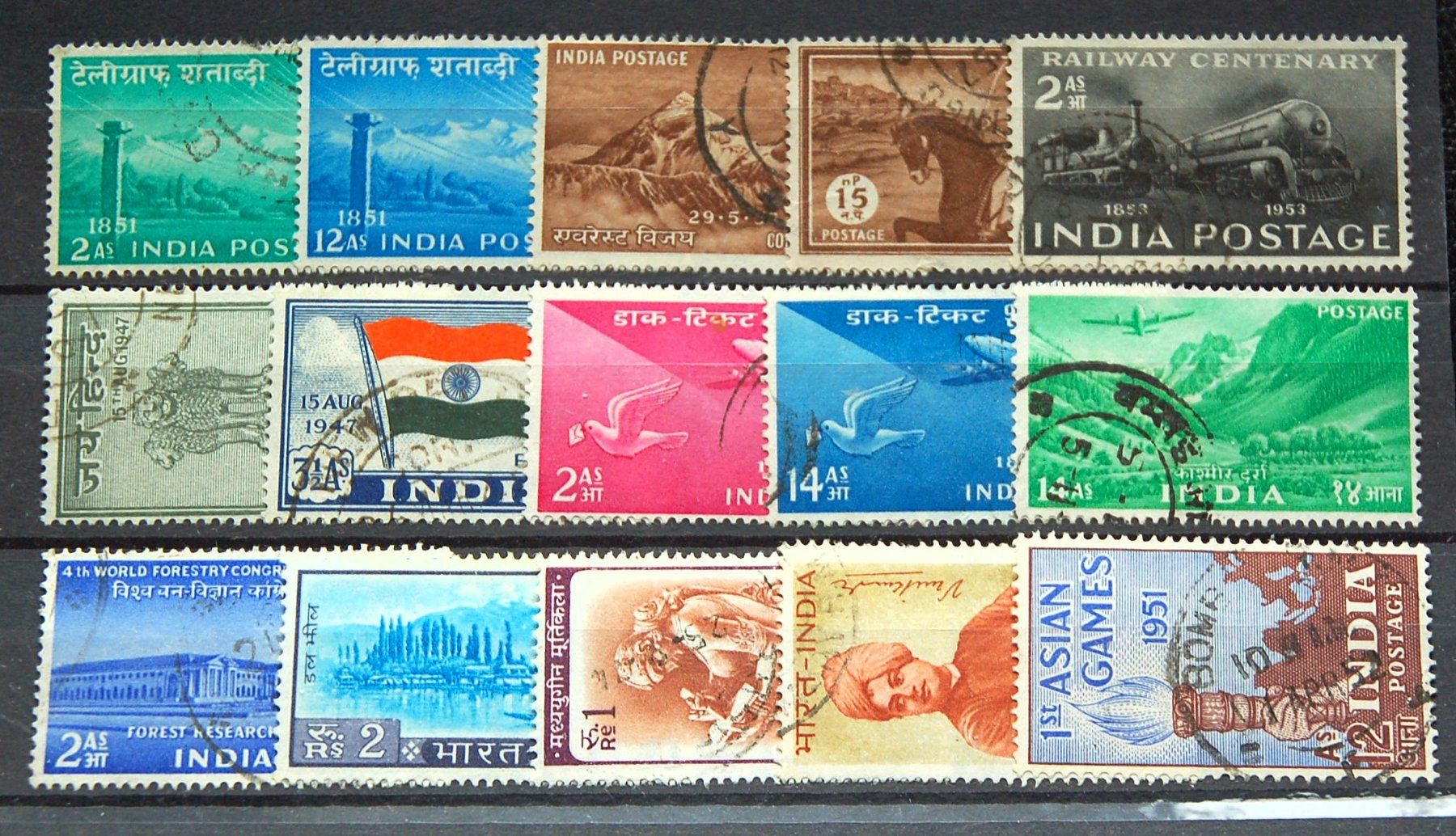 Tutti i francobolli: Inde india - 45 stamps used on 2 cards – Usato da Gland venduto da pas_wxw 1