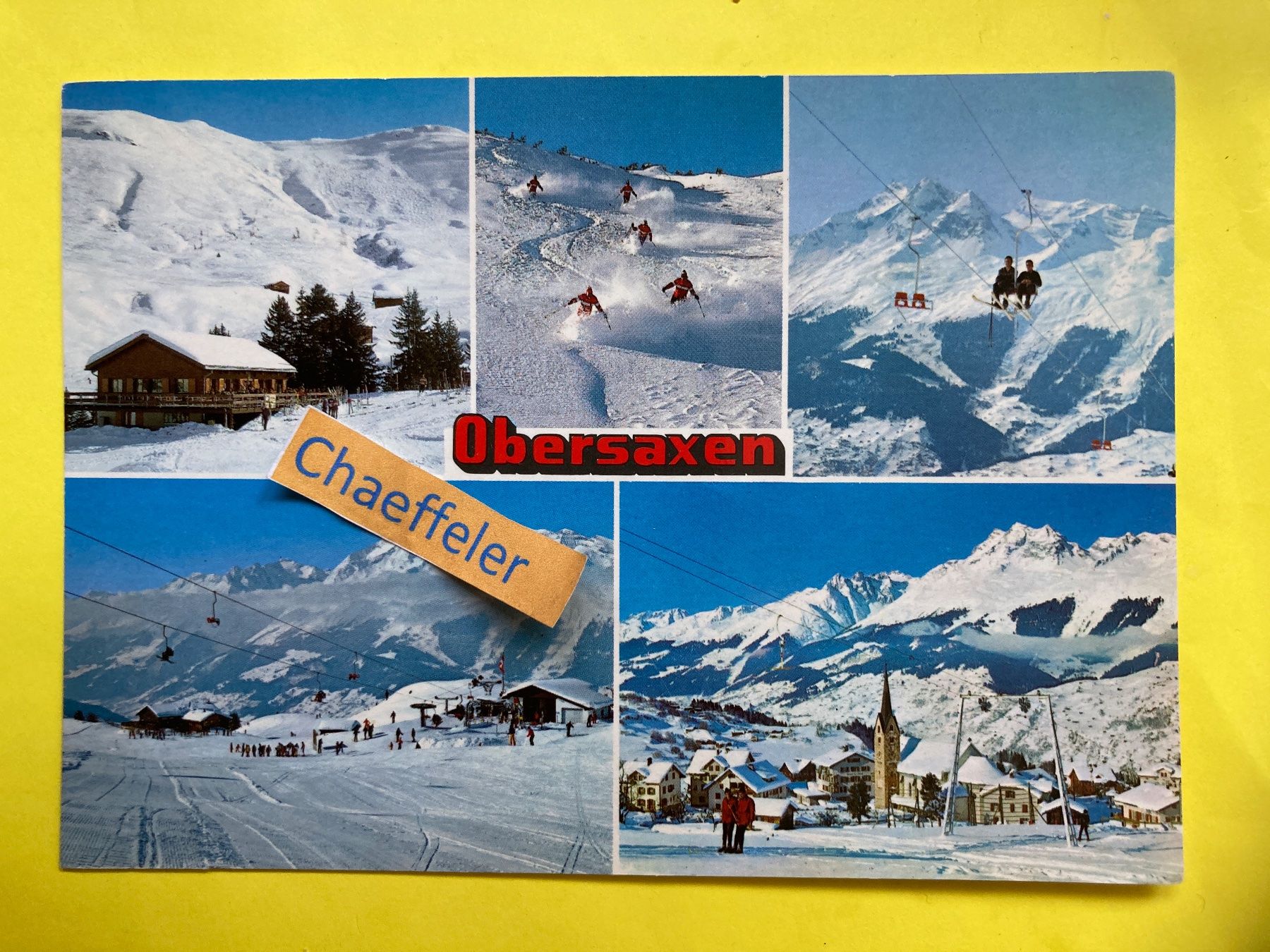 Cartoline postali: 1984 Skiparadies Obersaxen – Usato da Zürich venduto da Chaeffeler