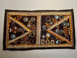 Tenture Banjara rabari, coton brodé avec miroirs, Inde