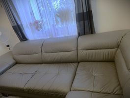 Ecksofa Echt Leder hellgrau, modern, in guten zustand 🛋️