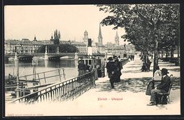 AK Zürich, Passanten am Utoquai
