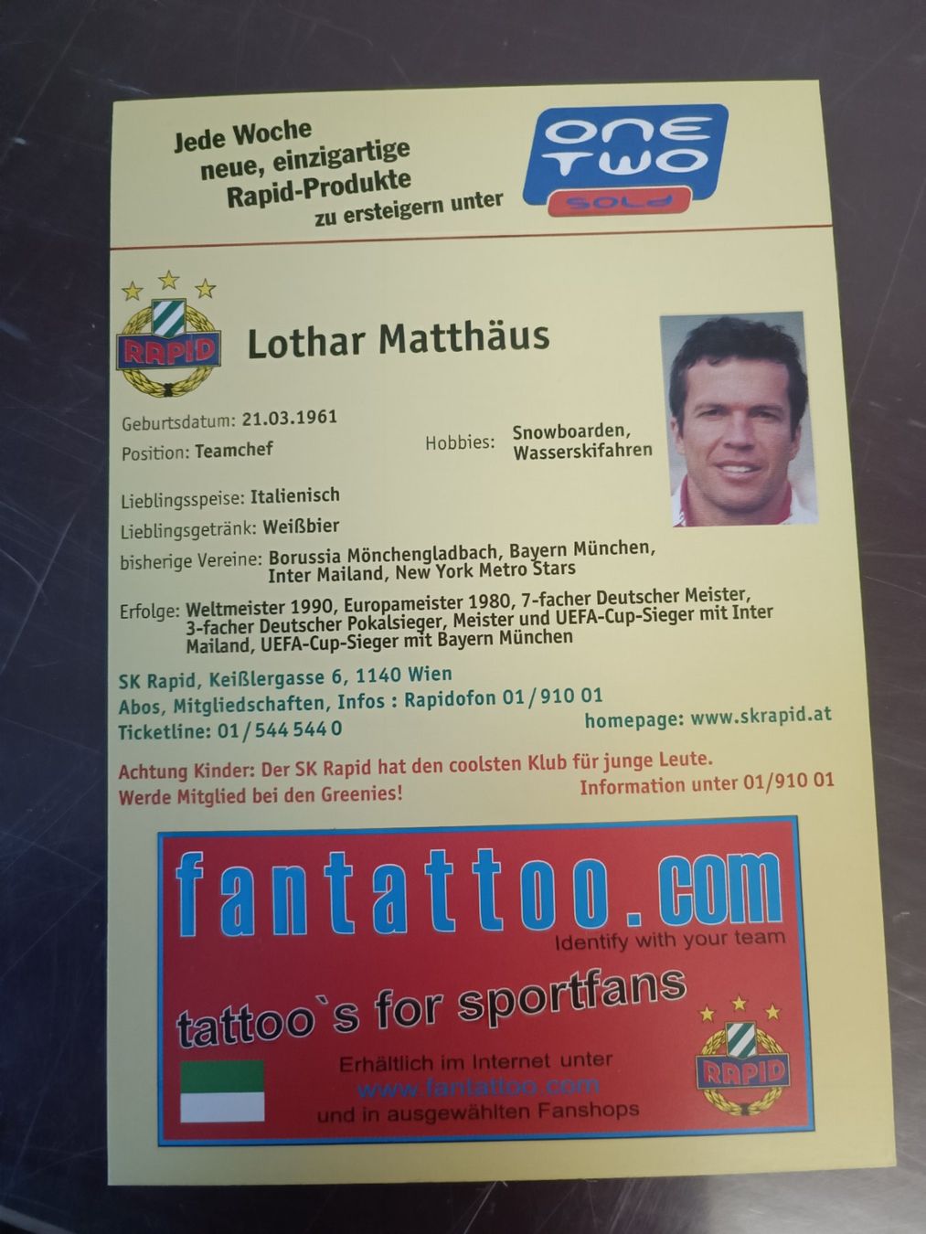 Autografi: Lothar Matthäus - handsigniert Rapid Karte – Usato da Menziken venduto da Artographs 1