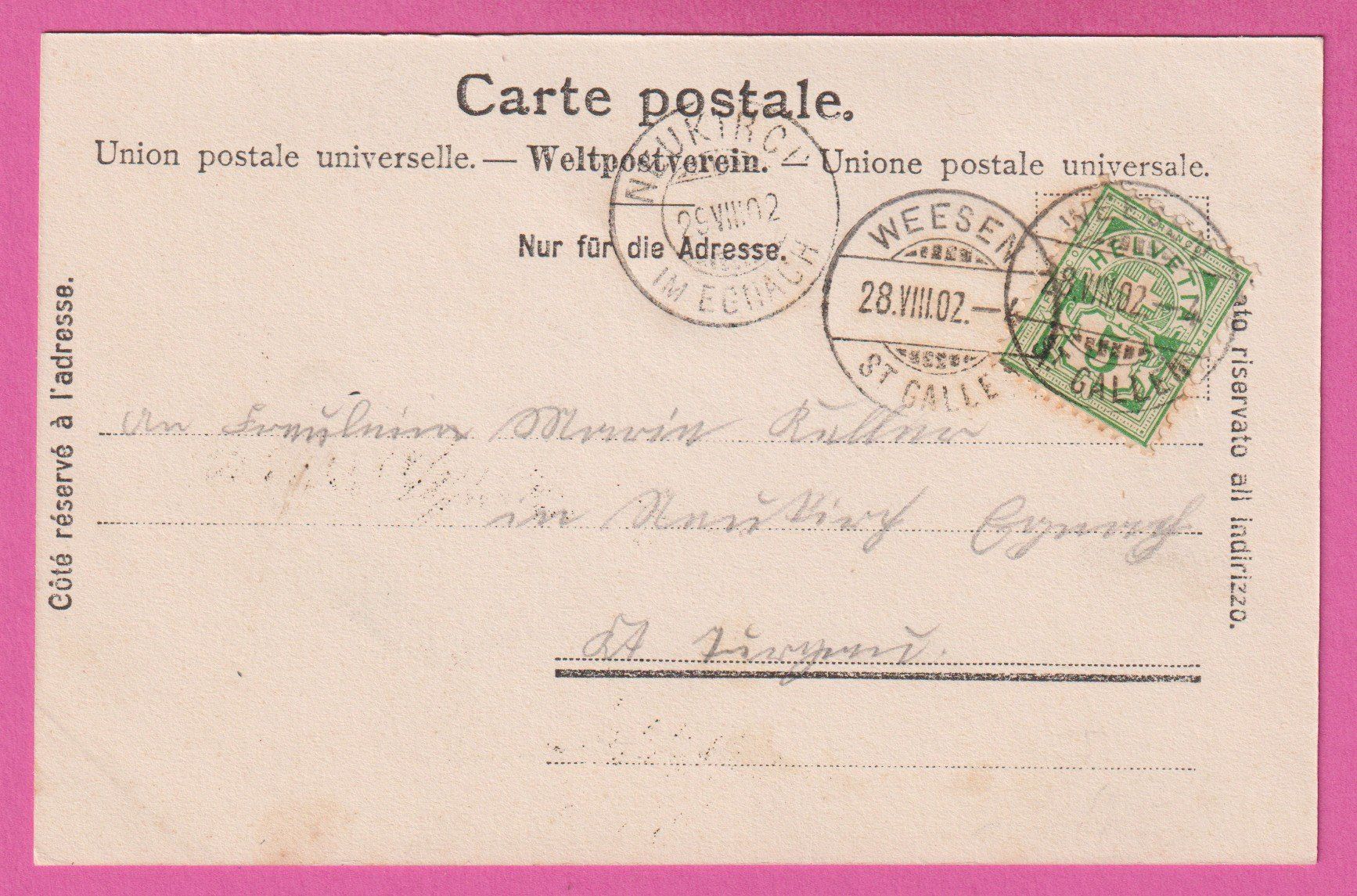 Cartoline postali: Landschaftspanorama Weesen Wallensee / Walensee gel 1902 – Usato da Einsiedeln venduto da dillie 1
