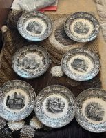 Teller Set 7 Stk. Keramik Vintage Schwarz Weiss