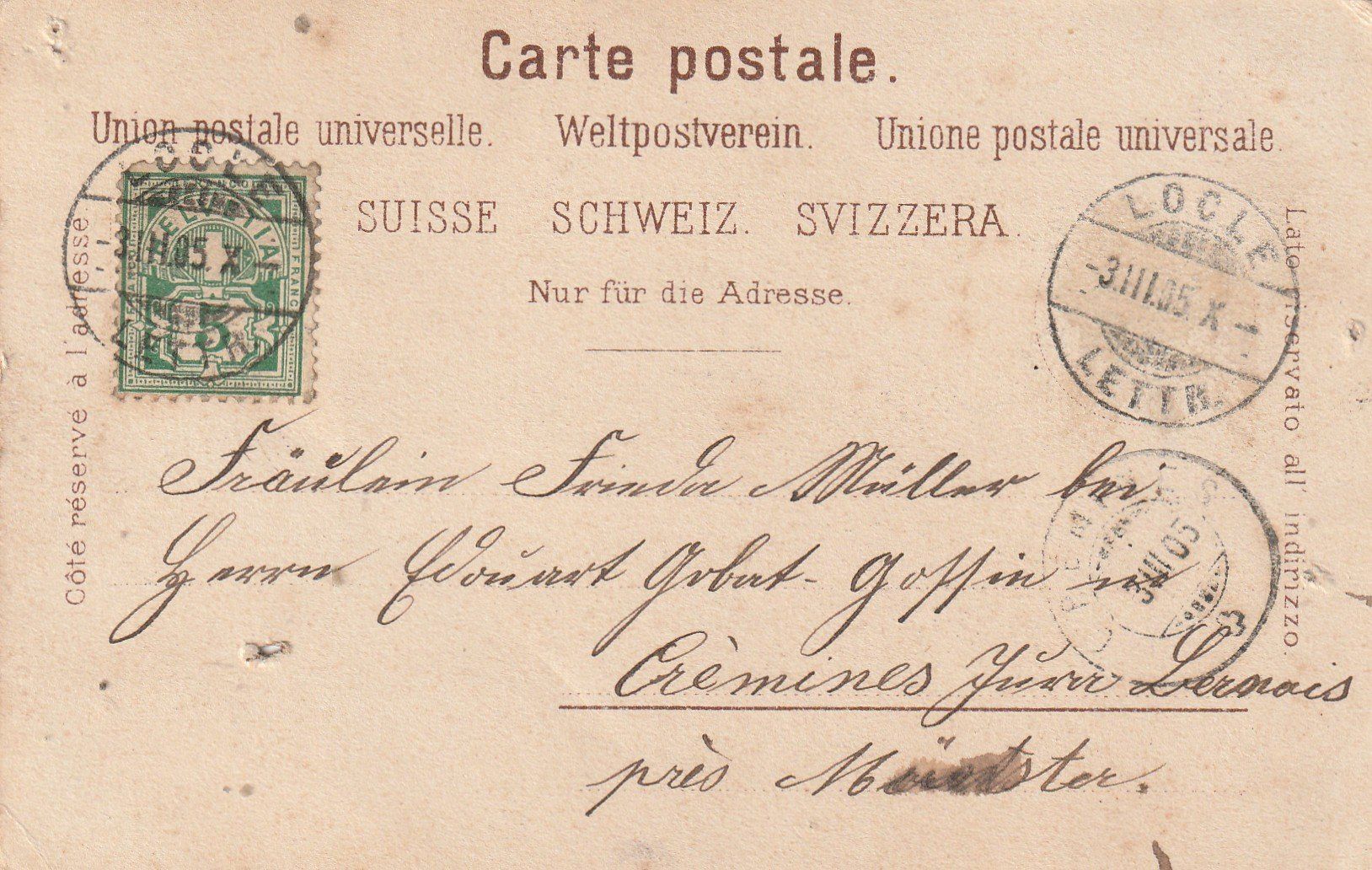 Ansichtskarten: Alte Ansichtskarte Le Locle Rue du Progrès 1905 – Gebraucht aus Rupperswil von Ema10 1