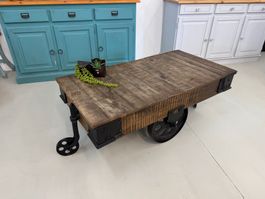 Couchtisch Coffeetable Gusseisen Wagen Altholz VP börnie's
