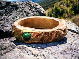Orgsnicstyle wilder Ring, Bronze & Malachit, Grösse 47.