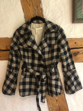 Mas Douion Crop Jacke Xs 34 Karo Blazer Baumwolle