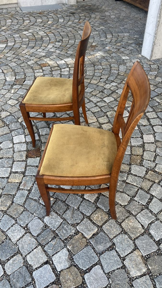 Sedie: 2er Set antike Bidermeier Holzstühle mit Samtsitz – Usato da La Punt Chamues-ch venduto da mhaefu 2