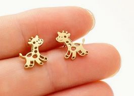 SÜSSE OHRSTECKER, GIRAFFE, EDELSTAHL, GOLDFARBEN NEU