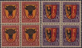 1918, J10+J11 Viererblock (URI+GENF) postfrisch **. K: 320.-