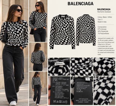 Balenciaga Pullover schwarz weiss gemustert Grösse S