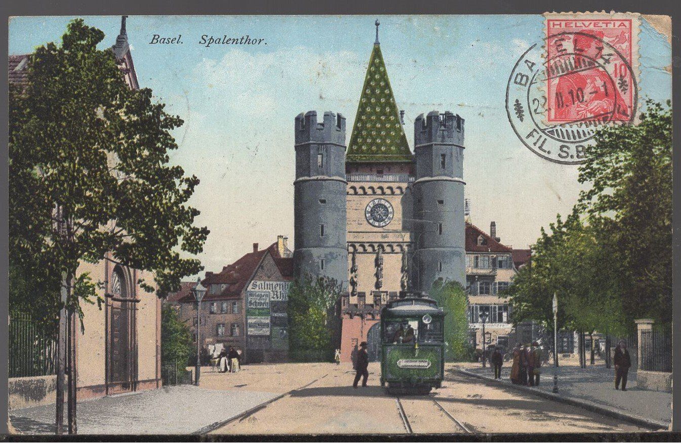 Cartoline postali: Basel,  Spalenthor,  Tram    1910 – Usato da Aarau venduto da kufi44