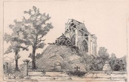 WK I - Herlies, Kirche nach Sprengung Skizze K. Freytag 1915