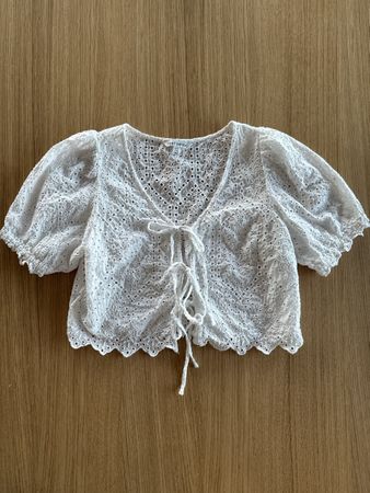 White Broderie Anglaise Crop Top Size UK14 Petite