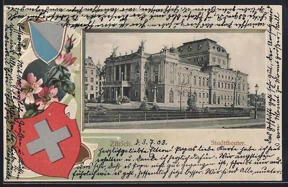 Ansichtskarten: Litho Zürich, Stadttheater, Wappen, Pas – Gebraucht aus Berlin von bartko-reher