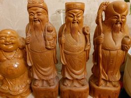 6  statue  bois 50cmThailand Bouddha Asie et 1 vase