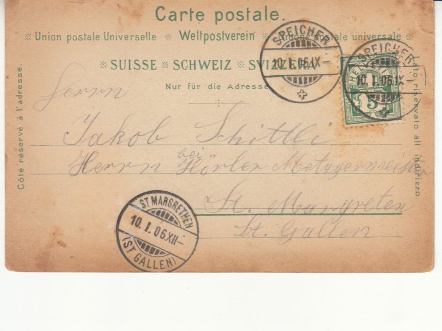 Ansichtskarten: Appenzeller Trachten 1906 mit ST Speicher – Gebraucht aus Bürglen TG von StampGraf 1