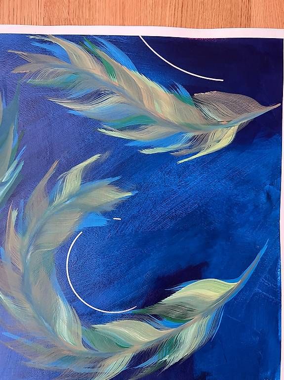 Dipinti: 60x50cm gemaltes Bild blau "Feathers" – Nuovo e nell'imballaggio originale da Urdorf venduto da manuela4 3