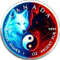 2025 Marple Leaf Farbiger Round Yin&Yang Wolf 1 Unze SILBER