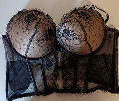 Elegant Black Floral Lace Bustier - Size 38B EU